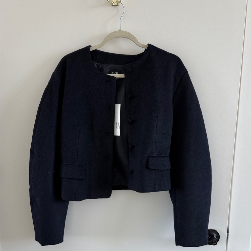 NWT Zara balloon sleeve jacket in navy